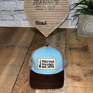 Marmot Mountain Baby Blue Brown Bill Mesh Trucker Hat Preowned
